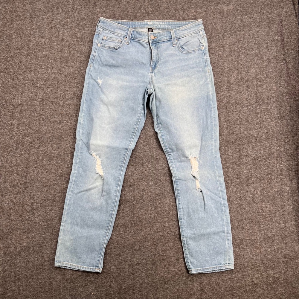 Gap Girlfriend Jeans Womens 8R Light Wash Distressed Ripped Relaxed Straight Leg